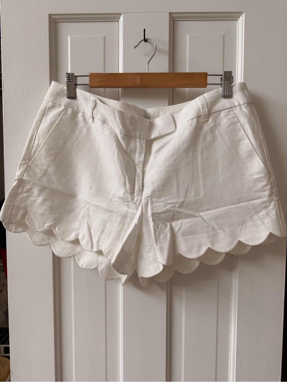 J. Crew White Scallop Hem High-Waist Shorts